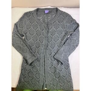 Michelle Nicole Gray Wool Blend Pointelle Knit Open Front Duster Cardigan Large